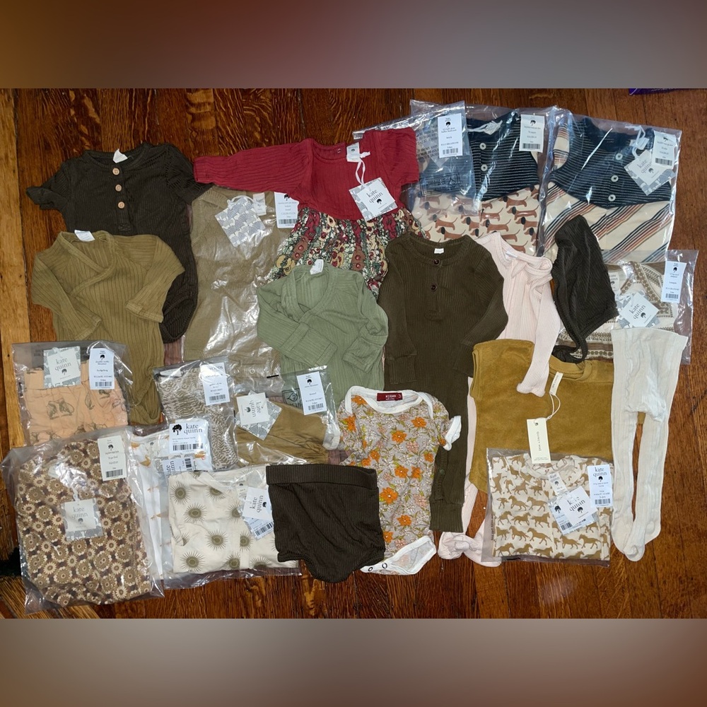 9 piece earthy nature natural 3-6 month bundle lot baby clothes girl